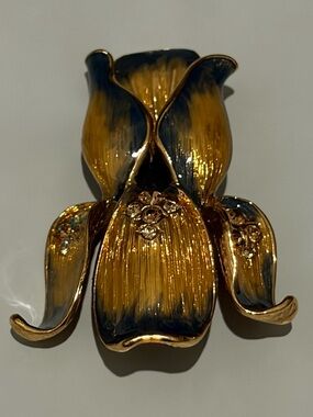 VTG Monet Iris Brooch Blue And Gold Enamel Petals Signed